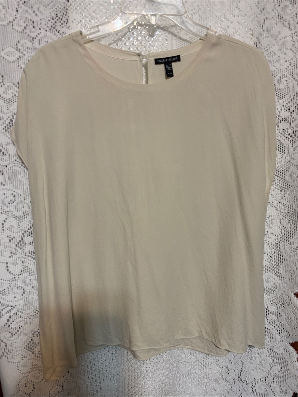 Eileen Fisher Cream Short-Sleeve shell machine washable SILK  Blouse